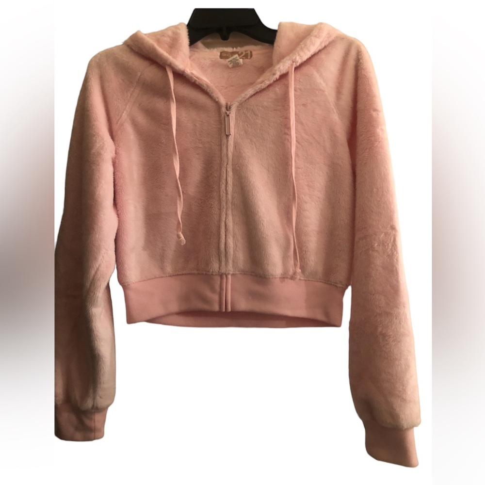 Forever 21 pink faux fur crop jacket